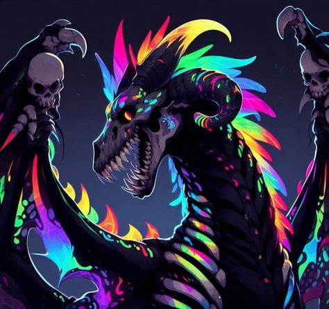 Halloween Dragon Art, Epic Dragon Art, Epic Pfp, Pride Animals, Dragon Head Drawing, Neon Dragon, Chaos Dragon, Space Dragon, Rainbow Dragon