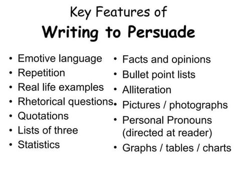 Persuasive Texts: The language of persuasion by Jeni Mawter Emotive Language, Persuasive Writing Examples, Persuasive Writing Techniques, Rhetorical Questions, Persuasive Texts, Language Techniques, Persuasive Language, Direct Quotes, English Revision