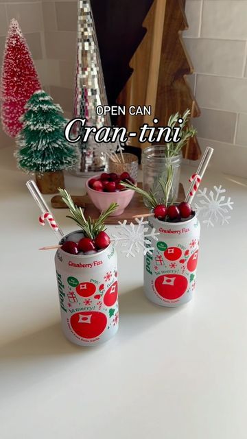 Amanda Hernandez on Instagram: "Holiday martini in a can 🎅🏼  The best @drinkpoppi flavor is back so I knew I had to mix up a fun cocktail! If you haven’t tried this seasonal flavor yet… you need to!   I’m calling this the open can cran-tini ♥️   Drink recipe for one can:   1 can Poppi Cranberry Fizz  2 ounces Vodka - I like @titosvodka  3/4 ounce triple sec  Squeeze of fresh lime 🍋‍🟩  Rosemary sprig and cranberries for garnish   Open the top of your can and pour the cranberry fizz into a separate jar. In your shaker add the vodka, triple sec, lime, and ice. Give it a good shake! Add ice to your can and pour in the vodka mixture. Top with the cranberry fizz soda and garnish ❄️  *save the remaining cranberry fizz soda for your next cocktail!   This open can cocktail is so yummy and festi Cranberry Poppi Drink, Cranberry Fizz Poppi, Cranberry Fizz Poppi Cocktails, Poppi Soda Cocktail Recipe, Cocktails With Poppi Soda, Open Can Cocktail Recipe, Open Can Cocktail, Cocktails In A Can, Cranberry Fizz