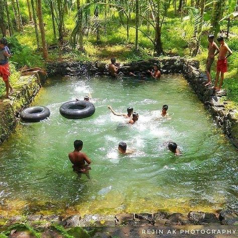 Kerala Travel, India Travel Places, Swimming Hole, Village Photos, Village Photography, Natural Swimming Pool, Pond Design, Village House Design, Natural Pool