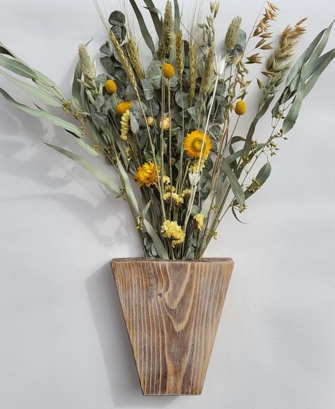 Wooden  rustic intdoor wall planter/  wall pocket for dried and artificial flower displays, Hanging vase/ wall mounted planter, by Craftdoor23 on Etsy Fake Flower Arrangements For Home, Wall Flower Vases, Dry Brush Painting, Fake Flower Arrangements, Hanging Vase, Flower Displays, Planter Wall, Wall Mounted Planters, Vase Wall