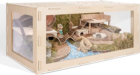 Hamsters might be small but they actually require a lot of space and room for making tunnels and burrowing. This is a great enclosure that is large enough to accomodate all your hamster needs. Hamster Habitat, Hamster Wheel, Syrian Hamster, Small Animal Cage, Hamster Cage, Pet Urine, Gerbil, Pet Cage, Buy Wood