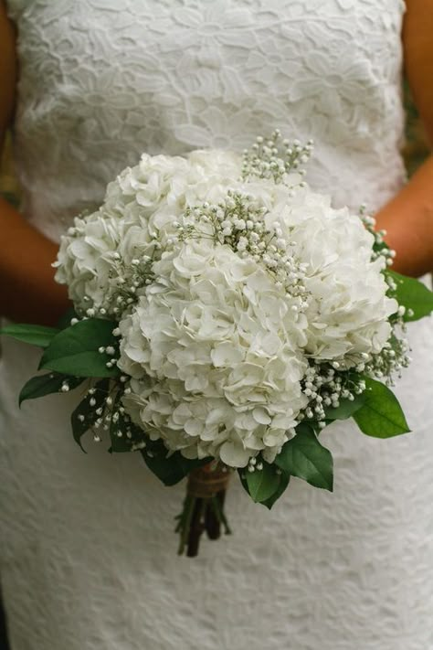 Bride Bouquets Hydrangea Wedding Flowers, End Of Row Flowers Wedding, White Hydrangea Wedding Florals, Hydrangeas Bouquet Wedding, Hydrangea And Eucalyptus Bouquet, Hydrangea Baby Breath Bouquet, White Hydrangea Wedding Bouquet, Hydragena Bouquet, Hydrangea And Baby Breath Bouquet