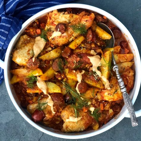 Chicken Bouillabaisse, Bouillabaisse Recipe, Greek Love, Saffron Threads, Canned Tomatoes, Whole30 Recipes, Herbs De Provence, Yukon Gold Potatoes, Potato Wedges