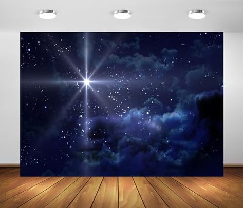 Christmas Crib Ideas, Baptism Themes, Blue Starry Sky, Church Christmas Decorations, Christian Photos, Fabric Star, Star Night, Background Christmas, Star Of Bethlehem