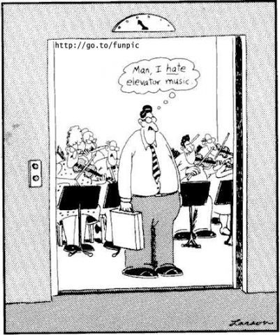 elevator music. Far Side by Gary Larson Gary Larson Cartoons, Musical Jokes, Far Side Cartoons, Musicals Funny, Musician Humor, Far Side Comics, Band Jokes, Elevator Music, Music Cartoon