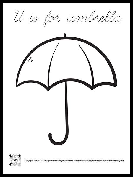 Letter U is for Umbrella Coloring Page, Cursive Font - The Art Kit U Is For Umbrella, Writing Cursive, Umbrella Coloring Page, Umbrella Craft, Seasonal Printables, Bubble Font, Printable Alphabet Letters, Free Printable Letters, Educational Activities For Kids