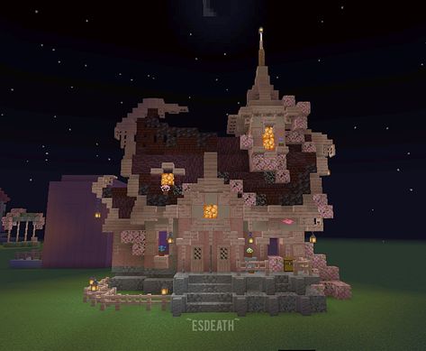 Yapımı 2 saat 40 dakika sürdü Emo Minecraft House, Spooky Minecraft House, Minecraft Halloween Ideas, Mc Houses, Cherry House, Minecraft Addons, Mc Ideas, Minecraft Farm, Minecraft Pictures