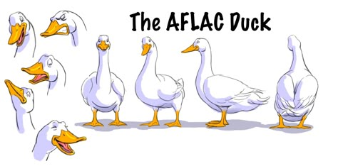 A turn model character design sheet of the AFLAC duck I did for an Animated Storyboards test frame sequence. Model Character Design, Duck Character Design, Duck Animation, Aflac Duck, Character Design Sheet, Duck Character, Duck Drawing, Character Turnaround, Tea Illustration