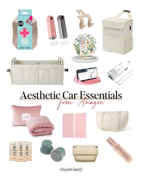 Aesthetic Car Must Haves, Car Interior Essentials, New Car Essentials List, Car Essentials For Women Ideas, Aesthetic Car Essentials, Boujee Car Accessories, Organized Car Aesthetic, Car Needs List, Women Car Accessories