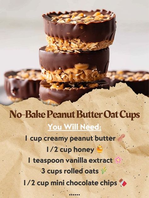 Quick Recipes Peanut Butter Oat Cups, Oat Cups, Peanut Butter Oat, Peanut Butter Oats, Recipes To Bake, No Bake Peanut Butter, Tin Recipes, Desserts Gluten Free, Muffin Tin Recipes