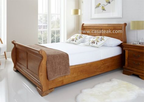 Teak wood Bed Frame in Malaysia  #Teakwood #Bedframe #Woodenbed #Solidwoodbed #indoorteakfurniture #Woodfurniture King Size Wood Bed Frame, Wooden Sleigh Bed, Wood Sleigh Bed, Bed With Drawers Underneath, Light Wood Bed, Wooden King Size Bed, Sleigh Bed Frame, Wooden Sleigh, Oak Bed