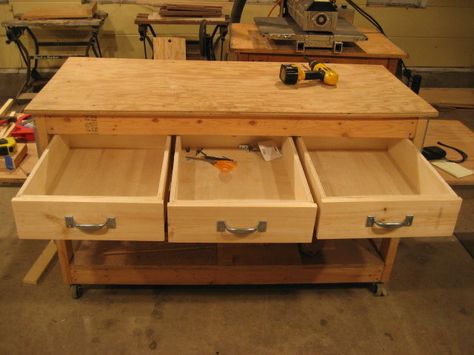 adding drawers to workbench Workbench Drawers, Diy Pantry Cabinet, Wine Storage Diy, Wooden Work Bench, Paint Stripping, Workbench With Drawers, Slim Storage Cabinet, Wall Basket Storage, Building A Workbench