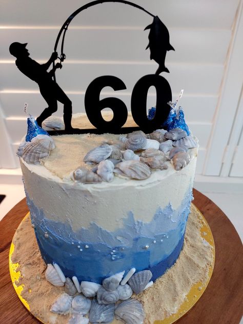 American buttercream colored with ColourMill colours and Fondant shells Fondant Shells, Fishing Birthday Cake, Fishing Theme Cake, Fish Cake Birthday, American Buttercream, Fishing Birthday, Fish Cake, Theme Cake, Fishing Theme