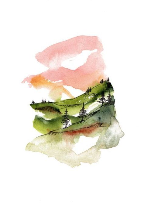 Minimal Watercolor, Watercolor Art Face, Watercolor Art Landscape, Minimalist Watercolor, Watercolor Paintings For Beginners, Watercolor Card, Water Colours, Self Taught, Watercolour Inspiration