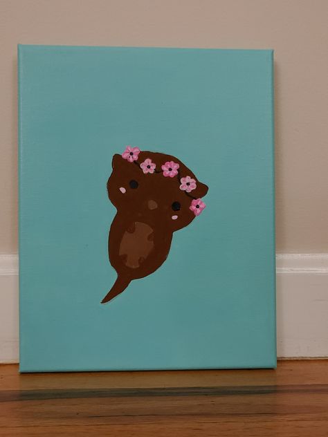 Otter Painting Easy, Otter Painting, 8x10 Painting, Cute Otter, Painting Easy, Cute Paintings, Light Blue Background, Diy Canvas Art, Diy Canvas