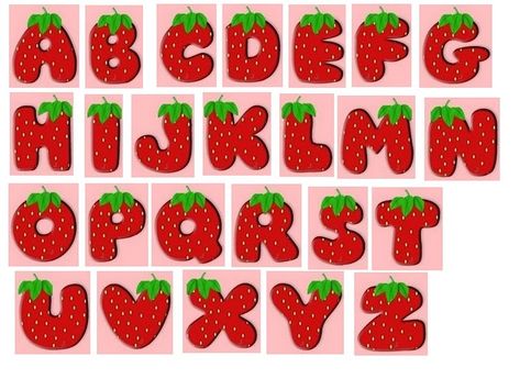 Alphabet Letter Templates, Strawberry Shortcake Cartoon, Scrapbook Letters, Strawberry Shortcake Party, Fruit Wallpaper, Baby Banners, Cross Stitch Alphabet, Alphabet And Numbers, Happy Birthday Banners