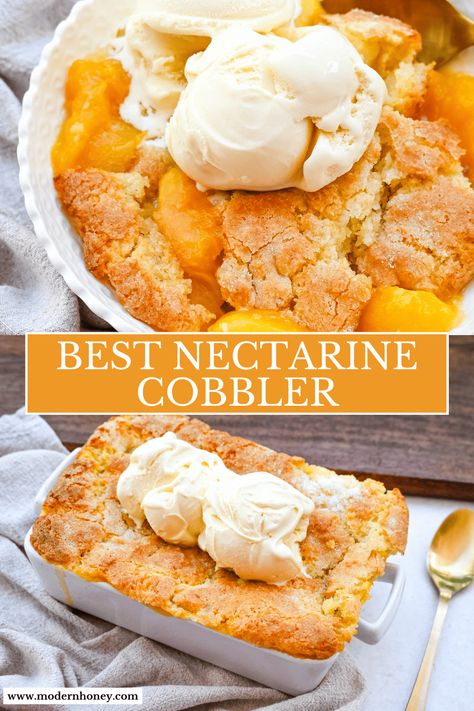 Nectarine Cobbler Peach Nectarine Cobbler, Nectarine Cobbler Recipes, Peach And Nectarine Cobbler, Yellow Nectarine Recipe, Nectarine Cobbler Easy, Recipes Using Fresh Nectarines, Nectarine Dessert Recipes, Recipes With Nectarines, Baked Nectarine Recipes