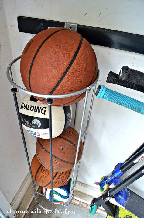 Garage Organization Ideas Entry Closet Storage, Organization For Garage, Basketball Storage, Fun Places For Kids, Home Basketball Court, Declutter Organization, Village Kids, Garage Organisation, Garage Organization Ideas