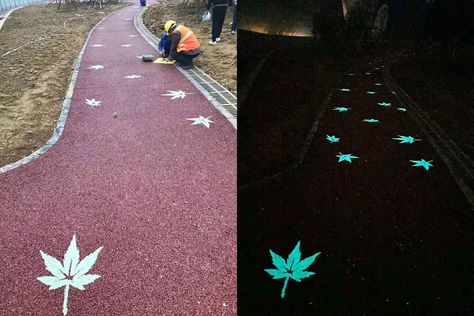 Luminous patterns on the ground, painted with luminous paint Glow In The Dark Stones, Pool Playground, Pavement Design, Glow In The Dark Paint, Luminous Paint, Architecture Design Process, Glow Paint, Dark Paint, Outdoor Designs