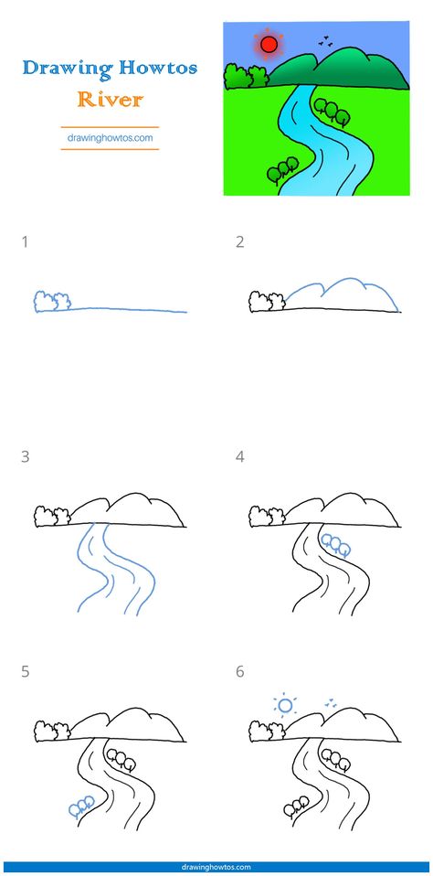 River Easy Drawing, How To Draw A River Step By Step, River Sketch Simple, How To Draw A River, River Drawing Easy, River Drawing Simple, River Drawing, Easy Drawing Guides, Ocean Drawing