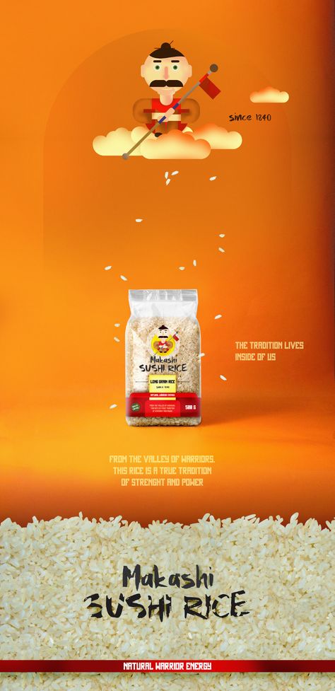 Makashi rice on Behance Rice Creative Post, Rice Ads Creative, Rice Ads, Rice Advertising, Rice Illustration Food, Indian Food Creatives Social Media, Rice Brands, Rice Snacks, Rice Packaging