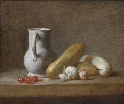 Jean Baptiste Simeon Chardin. Still life of jug, cherries and vegetables Chardin Still Life, French Rococo, Turnips, Philadelphia Museums, 19th Century Art, Painting Subjects, Philadelphia Museum Of Art, Still Life Drawing, Jean Baptiste