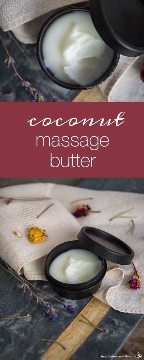 Coconut Massage Butter - Humblebee & Me Homemade Massage Oil, Coconut Oil Massage, Massage Oils Recipe, Diy Massage, Homemade Cosmetics, Massage Lotion, Diy Kosmetik, Forehead Wrinkles, Homemade Beauty Tips