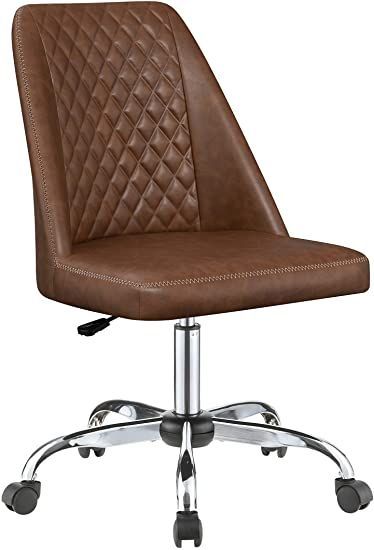 riahC eciffO emorhC dna nworB kcaB detfuT deretslohpU sgnihsinruF emoH retsao C Brown Office Chair, Adjustable Office Chair, Contemporary Accent Chair, Black Office Chair, Desk Height, Back Office, Front Office, Office Makeover, Leather Office Chair