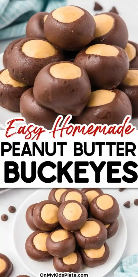 Buckeye Cookies Recipe, Buckeye Cookies, Peanut Butter Buckeyes, Buckeyes Recipe, Christmas Baking Recipes, Candy Recipes Homemade, Lost 100 Pounds, Christmas Candy Recipes, Homemade Peanut Butter