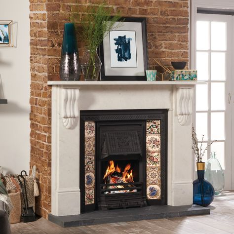 Victorian Tiled Fireplaces | Ivett & Reed Victorian Fireplace Surround, Victorian Brick Fireplace, Victorian Tiled Fireplace, Cast Iron Fireplace Living Room, Victorian Fireplace Ideas, Fireplace Victorian, Farmhouse Fab, Hearth Design, Tiled Fireplaces