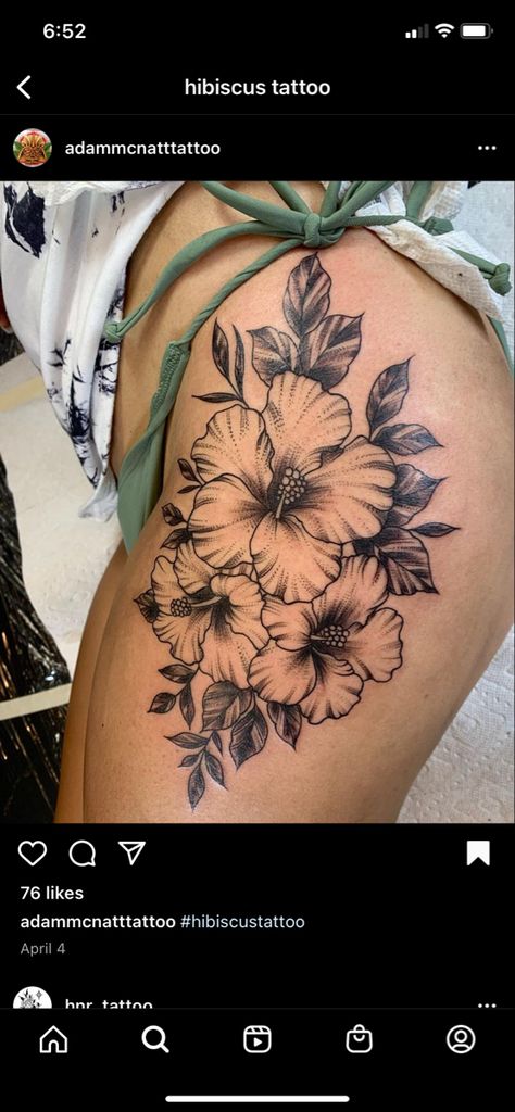 Hibiscus Thigh Tattoo, Hibiscus Flower Hip Tattoo, Flower And Butterfly Hip Tattoo, Hibiscus Flower Tattoos On Thigh, Butterfly Flower Tattoo Thigh, Floral Leg Sleeve, Tattoos Hibiscus, Hibiscus Tattoo Design, Hibiscus Tattoo