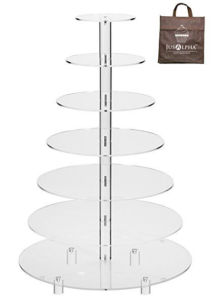 Jusalpha® Large 7-Tier Acrylic Round Wedding Cake Stand/ Cupcake Stand Tower/ Dessert Stand/ Pastry Serving Platter/ Food Display Stand For Big Event (Large With Rod Feet Base) Bachelorette Cloud 9, Glass Cupcake Stand, Macaron Stand, High Tea Sandwiches, Round Wedding Cake, Acrylic Cupcake Stand, Platter Food, Food Display Stands, Cupcake Stand Wedding