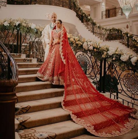 Day Indian Wedding, Red Saree Wedding, Opulent Wedding, Bridal Dupatta, Indian Wedding Couple Photography, Indian Wedding Couple, Indian Wedding Inspiration, Wedding Photoshoot Poses, Bridal Lehenga Red