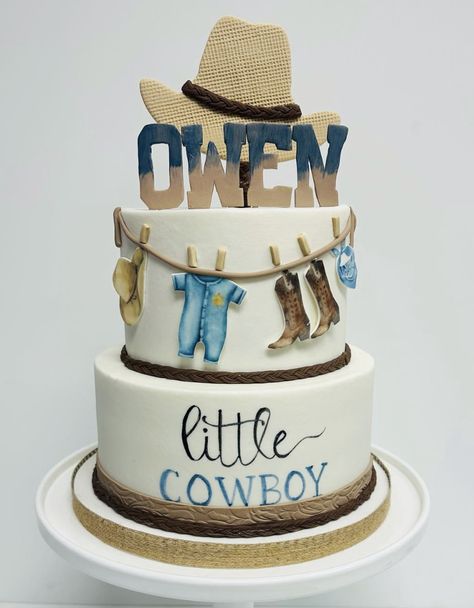 Cowboy Theme Baby Shower Cake, A Little Cowboy Is On His Way Cake, Western Baby Shower Cake For Boys, Country Baby Shower Ideas For Boys, A Little Cowboy Is On His Way, 1st Rodeo Cake, Little Cowboy Baby Shower Ideas, Baby Shower Vaquero, Western Baby Shower Cake