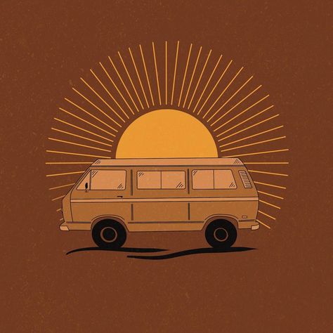 Van Life Illustration, Van Life Drawing, Van Illustration, Vw Art, Hippie Van, Easy Canvas Art, Quirky Art, Simple Cartoon, Simple Illustration