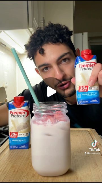 184K views · 12K likes | Karim Saad on Instagram: "#sponsored High Protein Pink Drink using @premierprotein SAVE VIDEO  FOR RECIPE 😊  Ingredients: 1x premier protein vanilla shake Passion Fruit Tazo Iced Tea  Add equal parts to some ice, top w freeze dried strawberries and ENJOY ☺️   #premierprotein #premierseason #icekarim" Tazo Passion Tea Recipes, Protein Pink Drink, Vanilla Premier Protein Shake Recipes, Premier Protein Shake Recipes, Premier Protein Recipes, Tazo Passion Tea, Premier Protein Shakes, Passion Tea, Premier Protein