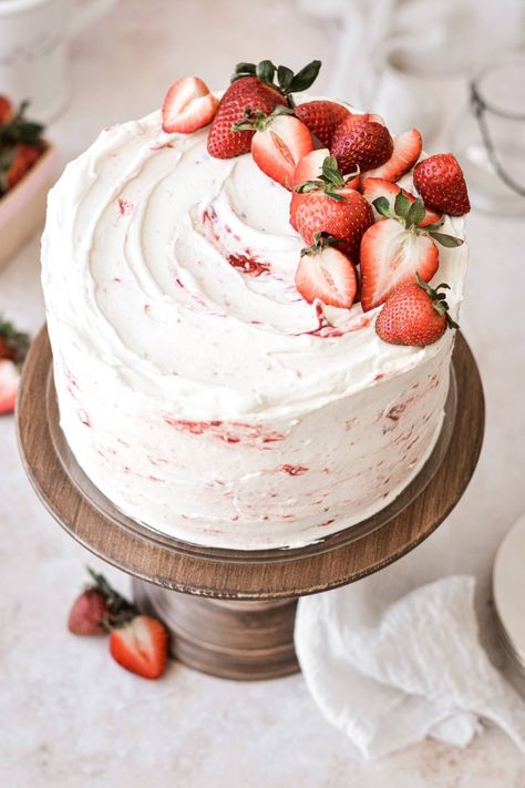 Strawberry Shortcake Layer Cake, Cream Cheese Whipped Cream Frosting, Cream Cheese Whipped Cream, Gluten Free Strawberry Shortcake, Strawberry Birthday Cake, Shortcake Cake, Strawberry Cream Cakes, Strawberry Shortcake Cake, Strawberry Compote