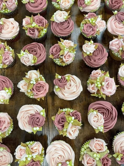 Dusty Rose Bridal Shower Cake, Rose Gold Wedding Cupcakes, Babyshower Cupcakes For Girl, Boho Baby Shower Cupcakes Girl, Baby In Bloom Cupcake Ideas, Rose Garden Baby Shower Theme, Baby Shower Cupcakes For Girl, Baby Girl Cupcake Ideas, Boho Cupcakes Baby