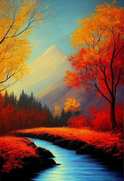 30 Creative Easy Landscape Painting Ideas for Beginners, Basic Easy Ac – Art Painting Canvas Autumn Painting Acrylic Easy, Joony Art, Arte Hippy, Painting Ideas For Kids, Fall Landscape Painting, Bird Paintings On Canvas, Easy Landscape, Easy Landscape Paintings, Paintings Easy