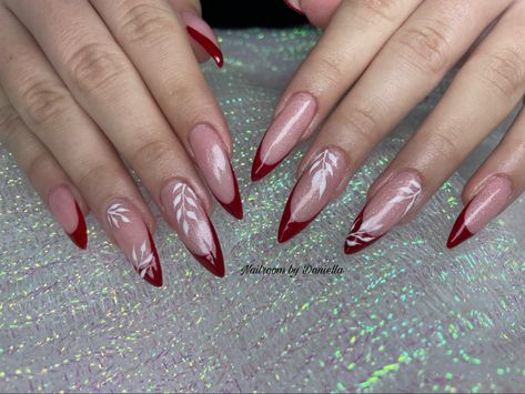 Red French Nails, Leaves Nails, Matric Farewell, Red French, Red Wreath, White Leaves, Short Square Acrylic Nails, Physical Touch, Square Acrylic Nails