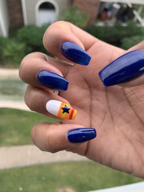 For my city...HTown, #takeitback  #astros #astrosbaseball #Nails #NailsArt Houston Astros Acrylic Nails, Houston Astros Nail Designs, Astros Nail Designs, Astros Nails, Houston Astros Nails, Baseball Nail Designs, Baseball Nails, Sports Nails, August Nails