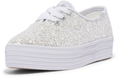 PRICES MAY VARY. Glitter upper Lace-up platform sneaker Pointed toe Soft, breathable twill lining 10% recycled PU foam Softerra footbed Bride Tennis Shoes, Point Lace, Platform Sneaker, White Glitter, Fashion Sneakers, Keds, Tennis Shoes, Mother Of The Bride, The Bride