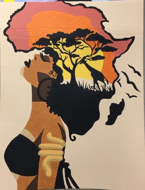 Cardboard Mural, Afro Painting, Project Graduation, Painted Cardboard, African Drawings, Dot Painting Tools, African Tattoo, Afrique Art, Afrikaanse Kunst