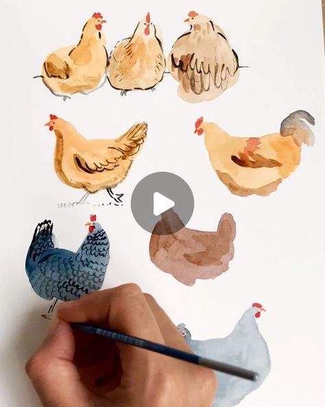 728 likes, 76 comments - roenart op March 29, 2020: "🐔🐔🐔Just for fun! Super quick #happyhen sketches. 😅My second time lapse attempt ever and I stopped it too early 🙈 I go back and add more...". Hen Painting Chicken Art, Watercolour Chickens Hens, Chicken Watercolour Painting, Painting Chickens Simple, Watercolor Chicken Tutorial, Watercolor Chickens Easy, Watercolour Chicken, Cute Chicken Drawing, Watercolor Chickens