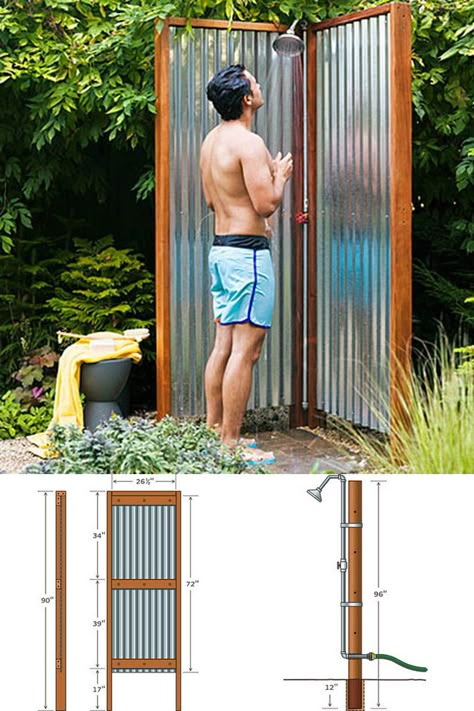 This one! Simple instructions- just don't face it East or West (it could be blinding!)  :) Diy Outdoor Shower Ideas, Outdoor Shower Ideas, Outside Showers, Outdoor Shower Enclosure, Moderne Pools, Outdoor Shower Diy, Living Pool, Adventure Decor, Outdoor Showers