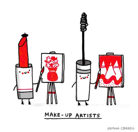 Make-Up Artists by gemma correll, via Flickr Makeup Puns, Brush Illustration, Punny Puns, Makeup Illustration, Visual Puns, Cute Puns, Funny Illustration, Funny Doodles, Funny Puns