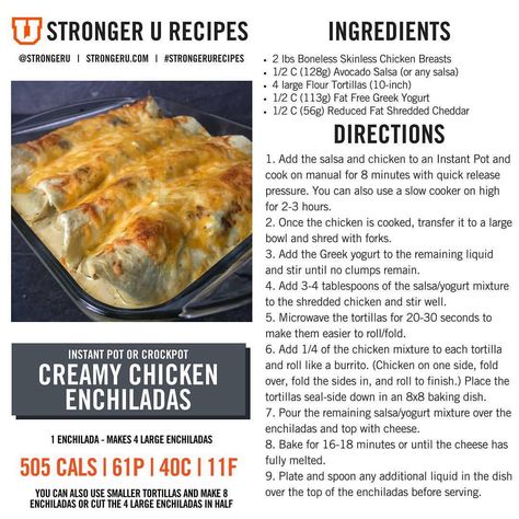 Enchilada Instant Pot, Creamy Chicken Enchiladas Recipe, Mason Woodruff, Macro Nutrition, Macros Diet, Creamy Chicken Enchiladas, Macro Friendly Recipes, Best Mexican Recipes, Chicken Enchilada Recipe