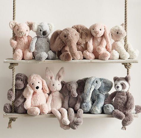 #stuffedtoys #teddybears #plushtoys Jellycat Storage, Smudge Elephant, Jellycat Plush, Nursery Ideas Boy, Bashful Bunny, Fun Nursery, Small Nurseries, Girl Nursery Room, Baby Sleep Problems