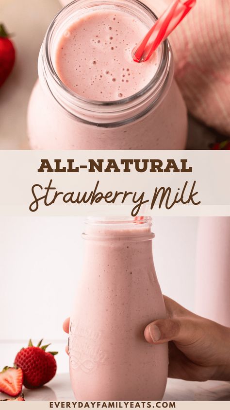 This creamy Homemade Strawberry Milk recipe is made with fresh strawberries, freeze-dried strawberries, and milk for a wholesome twist on the childhood favorite drink. Strawberry Milk Recipe, Homemade Strawberry Milk, Strawberry Drink Recipes, Strawberry Muffin Recipes, Milk Chocolate Recipes, Strawberry Oatmeal, Strawberry Drinks, Strawberry Muffins, Sweet Potato Wedges